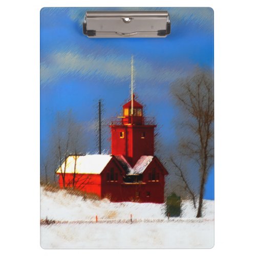 Big Red Lighthouse Painting _ Original Art Clipboard