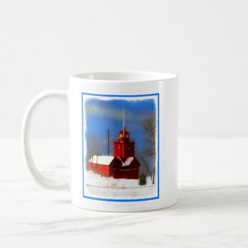 Big Red Lighthouse Painting _ Original Art Coffee Mug