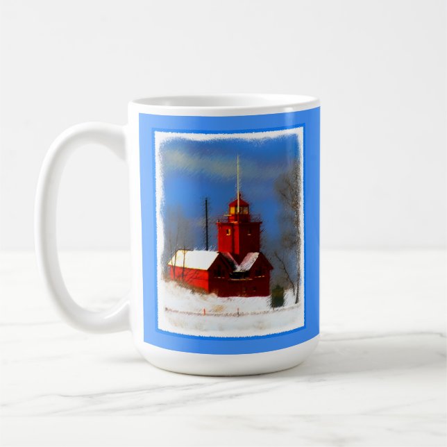 Big Red Lighthouse Painting - Original Art Coffee Mug (Left)