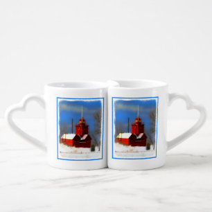 Big Red Lighthouse Painting - Original Art Coffee Mug Set