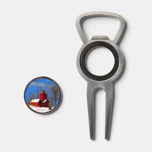 Big Red Lighthouse Painting - Original Art Divot Tool