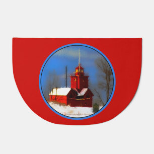 Big Red Lighthouse Painting - Original Art Doormat