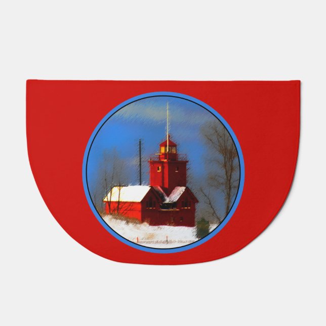 Big Red Lighthouse Painting - Original Art Doormat (Front)