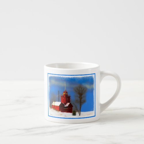Big Red Lighthouse Painting _ Original Art Espresso Cup