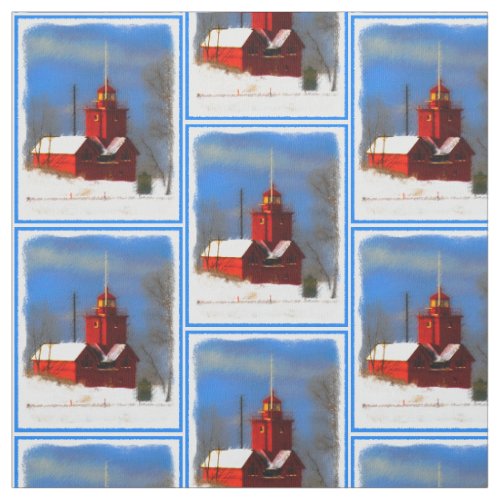 Big Red Lighthouse Painting _ Original Art Fabric