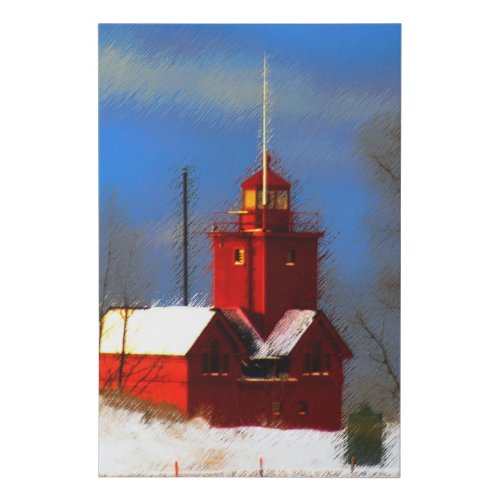 Big Red Lighthouse Painting _ Original Art Faux Canvas Print
