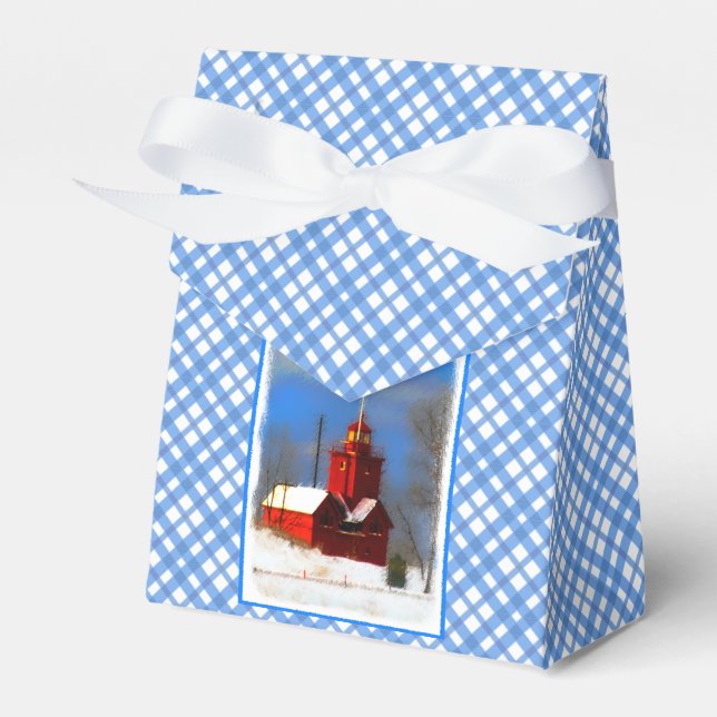 Big Red Lighthouse Painting - Original Art Favor Boxes (Front Side)