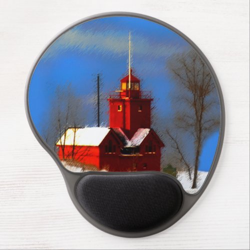 Big Red Lighthouse Painting _ Original Art Gel Mouse Pad