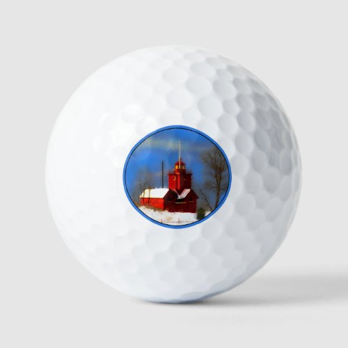 Big Red Lighthouse Painting _ Original Art Golf Balls