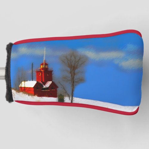 Big Red Lighthouse Painting _ Original Art Golf Head Cover
