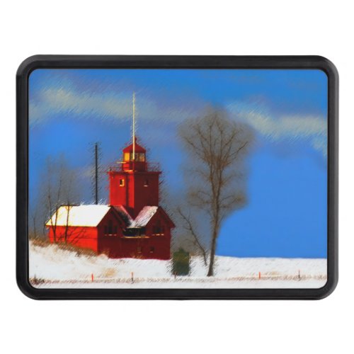 Big Red Lighthouse Painting _ Original Art Hitch Cover