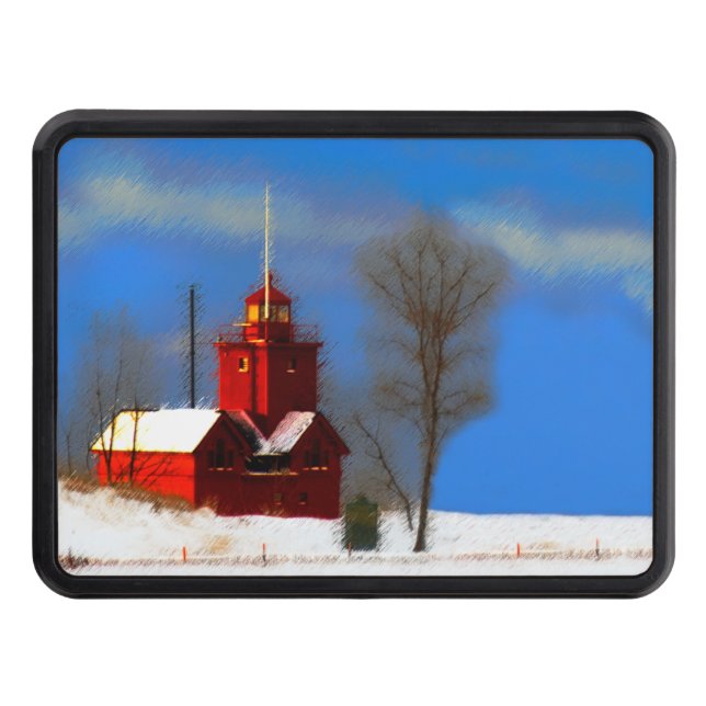 Big Red Lighthouse Painting - Original Art Hitch Cover (Front)