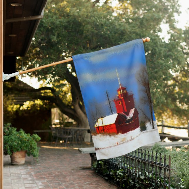 Big Red Lighthouse Painting - Original Art House Flag (In SItu)
