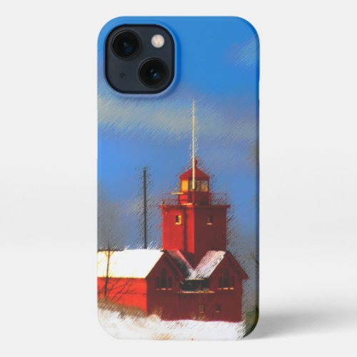 Big Red Lighthouse Painting _ Original Art iPhone 13 Case
