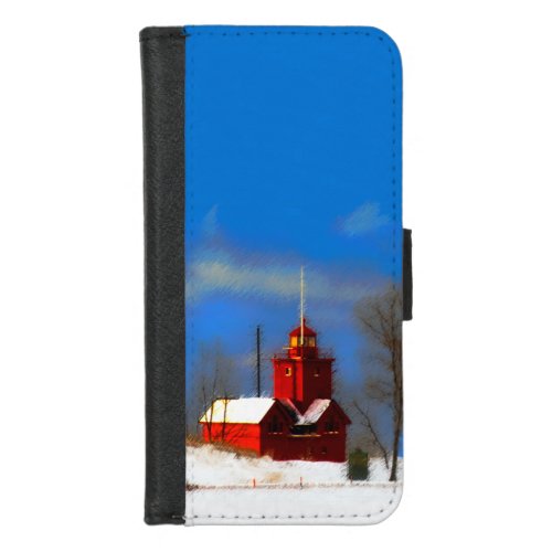 Big Red Lighthouse Painting _ Original Art iPhone 87 Wallet Case