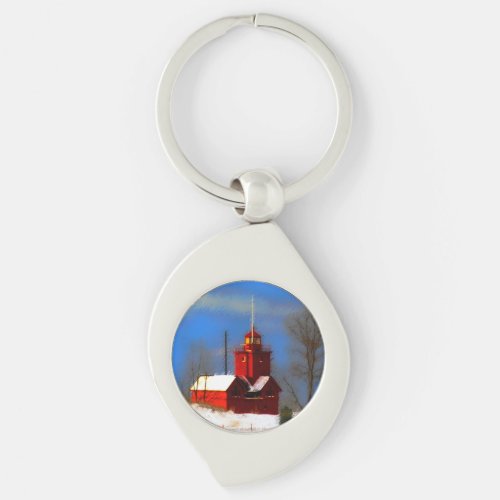 Big Red Lighthouse Painting _ Original Art Keychain