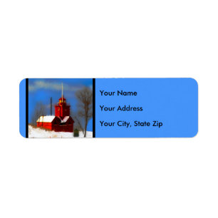 Big Red Lighthouse Painting - Original Art Label