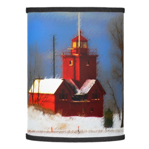 Big Red Lighthouse Painting _ Original Art Lamp Shade