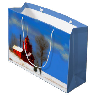 Big Red Lighthouse Painting - Original Art Large Gift Bag