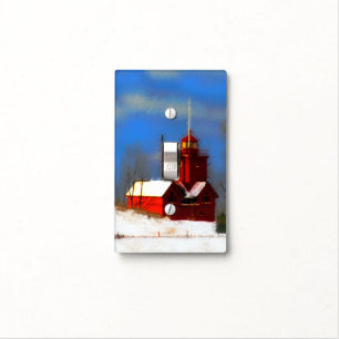 Big Red Lighthouse Painting - Original Art Light Switch Cover