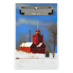 Big Red Lighthouse Painting - Original Art Mini Clipboard