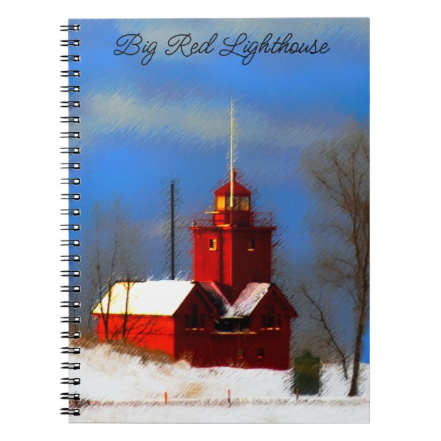 Big Red Lighthouse Painting - Original Art Notebook (Front)