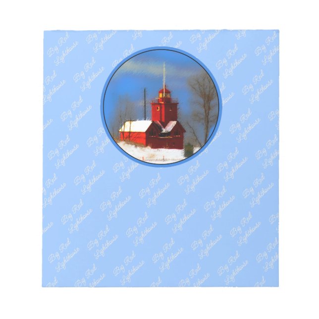 Big Red Lighthouse Painting - Original Art Notepad (Front)