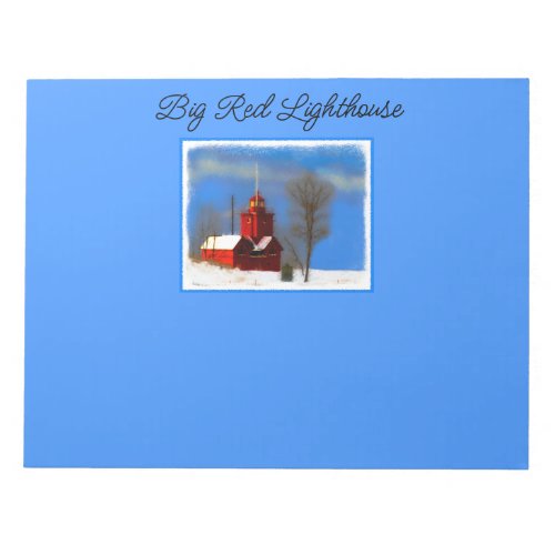 Big Red Lighthouse Painting _ Original Art Notepad