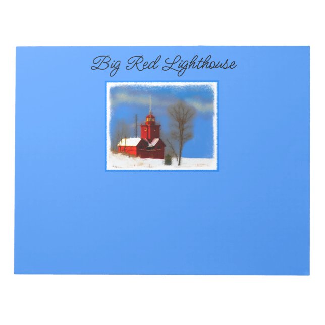 Big Red Lighthouse Painting - Original Art Notepad (Front)