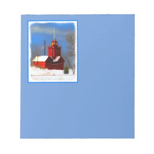 Big Red Lighthouse Painting _ Original Art Notepad