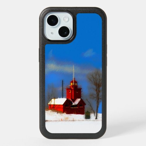 Big Red Lighthouse Painting _ Original Art iPhone 15 Case