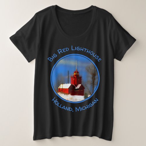 Big Red Lighthouse Painting _ Original Art Plus Size T_Shirt
