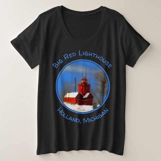 Big Red Lighthouse Painting - Original Art Plus Size T-Shirt (Design Front)