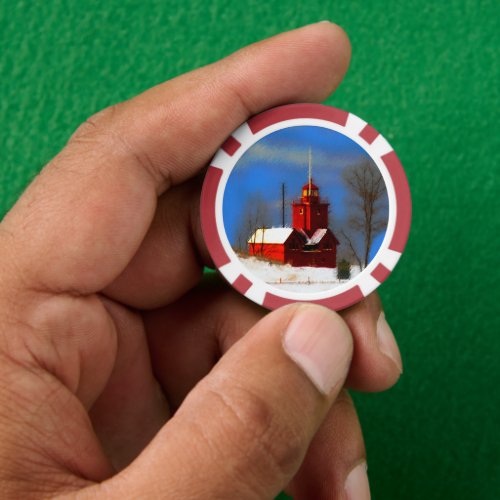 Big Red Lighthouse Painting _ Original Art Poker Chips