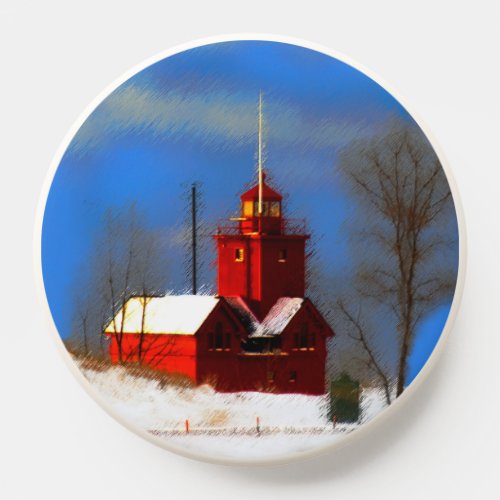 Big Red Lighthouse Painting _ Original Art PopSocket