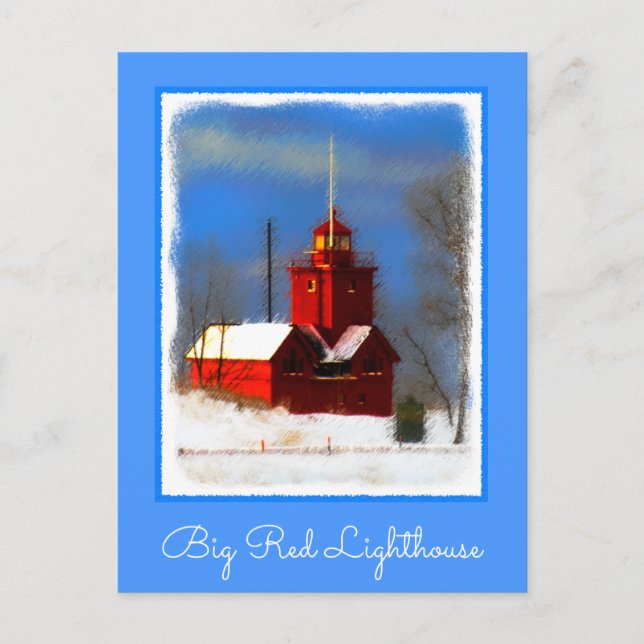 Big Red Lighthouse Painting - Original Art Postcard (Front)