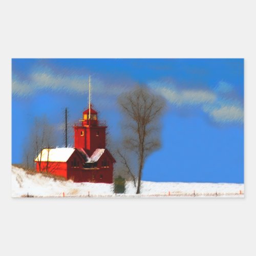 Big Red Lighthouse Painting _ Original Art Rectangular Sticker