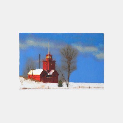 Big Red Lighthouse Painting _ Original Art Rug