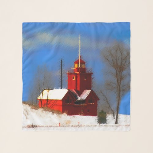 Big Red Lighthouse Painting _ Original Art Scarf