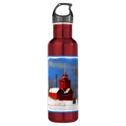 Big Red Lighthouse Painting _ Original Art Stainless Steel Water Bottle