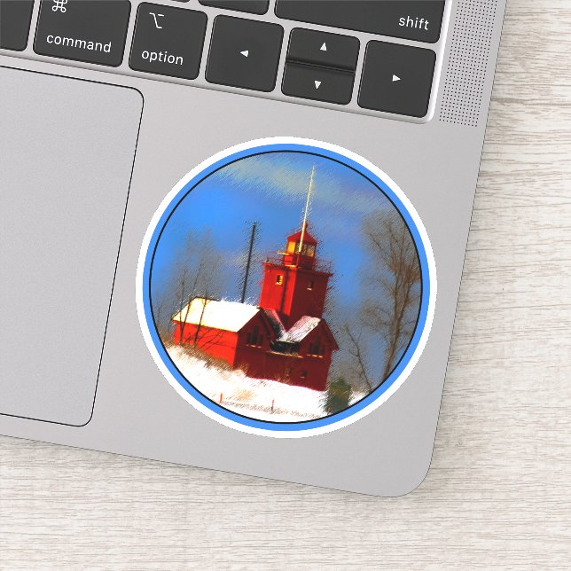 Big Red Lighthouse Painting - Original Art Sticker (Detail)