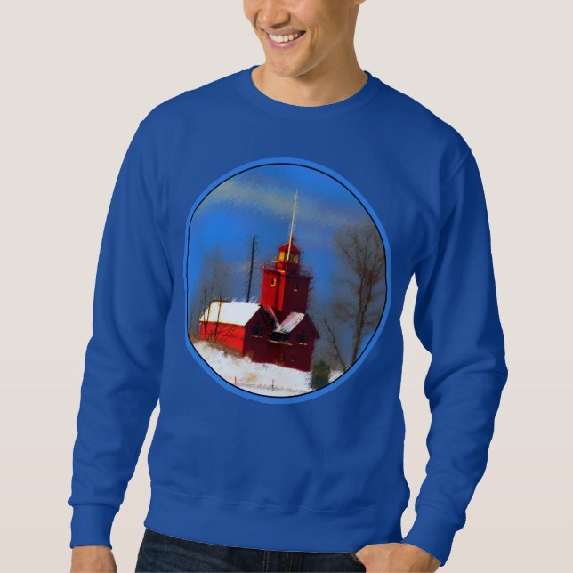Big Red Lighthouse Painting - Original Art Sweatshirt (Front)