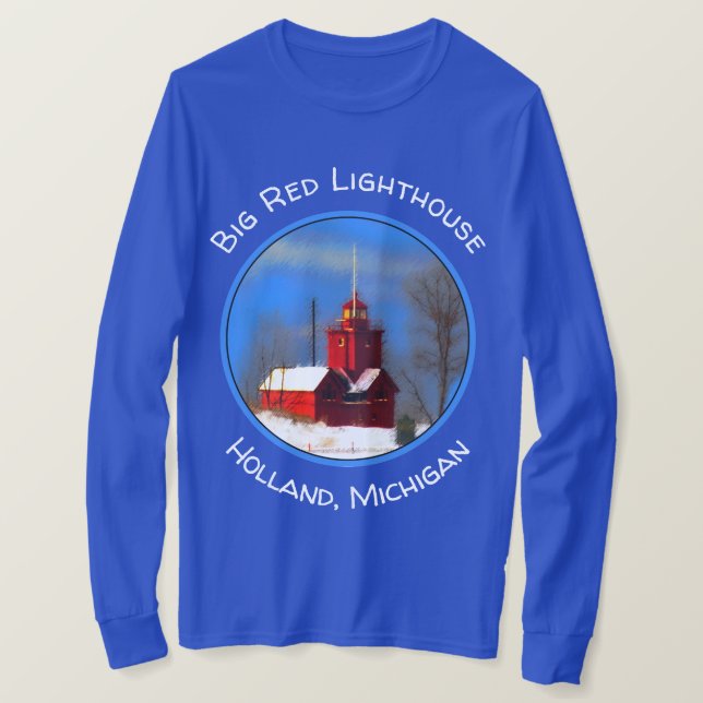 Big Red Lighthouse Painting - Original Art T-Shirt (Design Front)