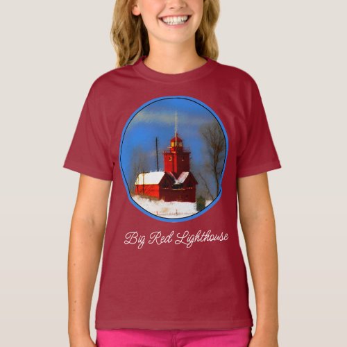 Big Red Lighthouse Painting _ Original Art T_Shirt