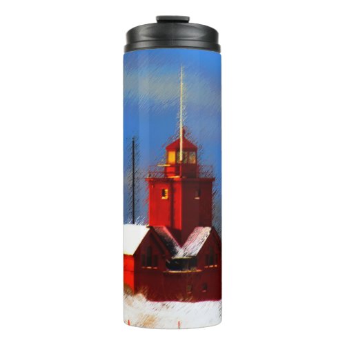 Big Red Lighthouse Painting _ Original Art Thermal Tumbler