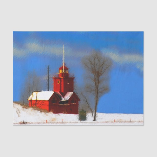 Big Red Lighthouse Painting - Original Art Tissue Paper (Front)