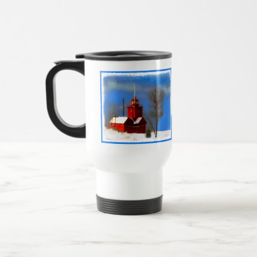 Big Red Lighthouse Painting _ Original Art Travel Mug