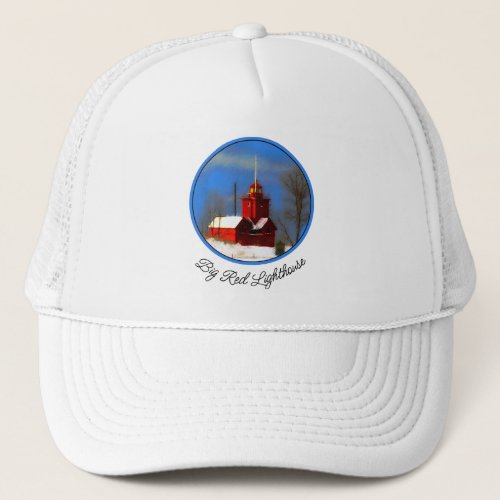 Big Red Lighthouse Painting _ Original Art Trucker Hat