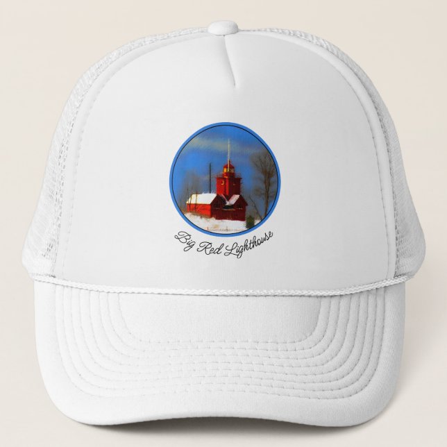 Big Red Lighthouse Painting - Original Art Trucker Hat (Front)