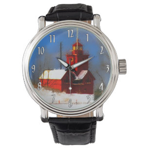 Big Red Lighthouse Painting - Original Art Watch